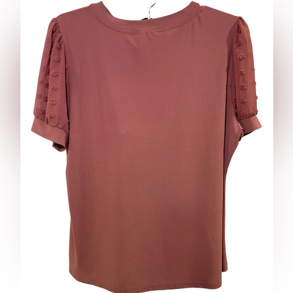 Dusty Rose lightweight sheer short puff sleeve with embroidered polka dots - Picture 2 of 8